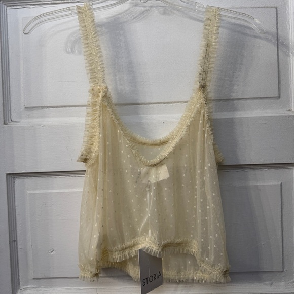 Storia Sheer Polka Dot Ruffle Trim Crop Top NWT Size M - Picture 6 of 8